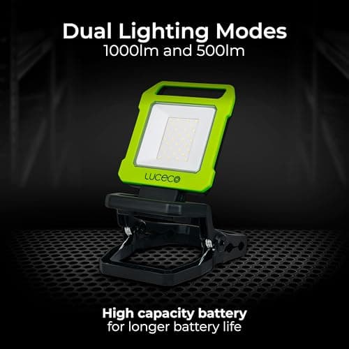 Luceco LED Inspection Work Light with Folding Clamp and USB Power Bank, Rechargeable, 2 Light Modes, Stand and Carry Handle, Rotating, IK07, 10W, 1000lm, 6500K, LILC10G65 — view 2