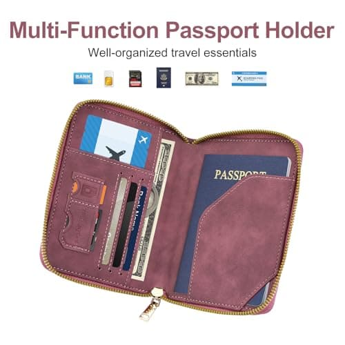 ILIYAH RFID Anti-Theft Passport Wallet Holder - Waterproof PU Leather Family Travel Document Organizer with Safe Zipper (Rose) — view 2