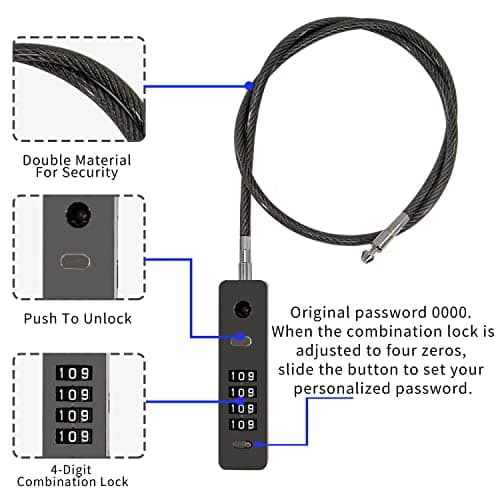 Zolunu Combination Lock Cable Security Steel Cable Luggage Lock Weatherproof with Resettable Code, Braided Steel Coated Anti-Theft Cable Lock — view 2