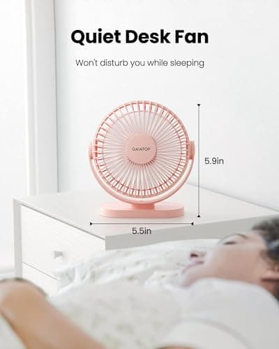 gaiatop USB Desk Fan, 5.5 Inch Quiet 3 Speeds Small Portable Fan Pink — view 4