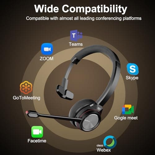 Beebang Bluetooth Headset with Microphone, Noise Cancelling Wireless Headset for PC & Laptop, 40H Battery Life, Office Headphones for Teams, Zoom & Business Calls — view 6