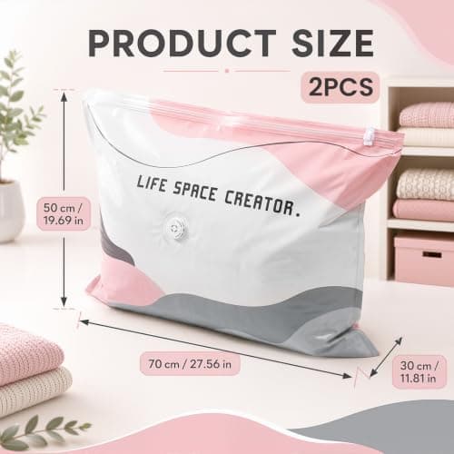 No Pump Vacuum Storage Bags, 2 Pack 70 x 50 cm Space Saver Bags for Duvets — view 2