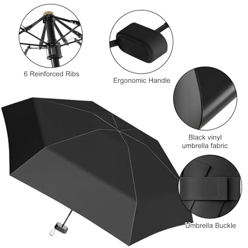 FWHFNB Travel Umbrella, Pocket Umbrella, UV Umbrella, Mini Umbrella for Women Handbag,With Storage Box, Portable Lightweight Compact, for Travel Outdoor Daily Use (Black) — view 3