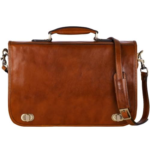 Time Resistance Leather Briefcase Hand-Crafted Shoulder Messenger Bag for Laptop up to 15 Inch Light Brown