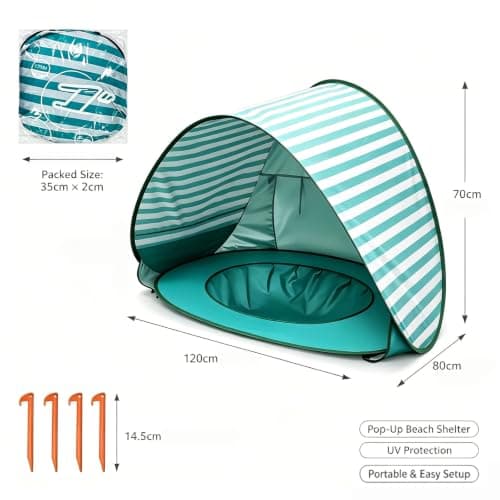 Automatic Sun Shade Tent with Mini Pool, UPF 50+ UV Protection – Pop Up Portable Beach Shelter for Garden, Picnic & Seaside Days (Green) — view 3