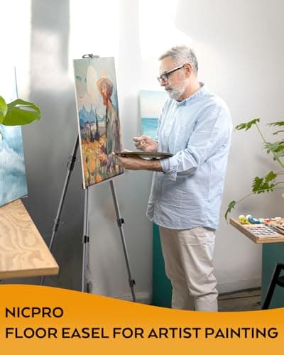 Nicpro Art Easel for Sign, Black Aluminum Metal Tripod Stand - Adjustable Height 17 to 66" for Table-Top/Floor Painting, Drawing, Display, Poster, Canvas — view 4
