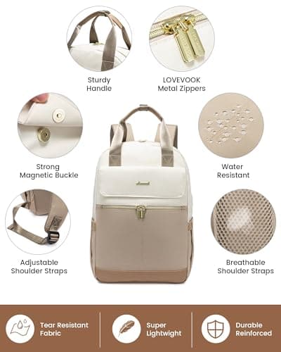 LOVEVOOK Backpack Womens, 15.6 Inch Fashion Laptop Rucksack Bag for Ladies, Lightweight Computer Backpack Work Bag with USB Port, Casual Daypacks Back Pack for School Uni Travel, Beige Khaki — view 4