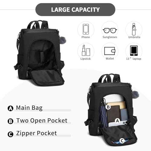 Miss Lulu Large Backpack Womens, Anti-Theft Lightweight PU Rucksack Bags for Ladies, Water Resistant Convertible Shoulder Bag for Work Travel School — view 4