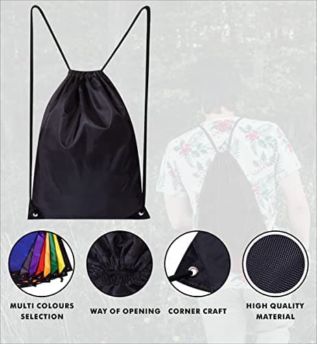 SAWANS Drawstring Bags Gym Swimming School Sports Bag Unisex 1PCS Trainer String Bag Sack Backpack PE Bags for Women Men Children Travel Beach Kids Boys Girls Outdoor Shopping (Black 1pc) — view 5