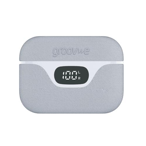 groov e Flex Buds True Wireless Earbuds - White - with Active Noise Cancelling, Fabric Charging Case, Clear Calls, Touch Control, Supports Voice Assistants