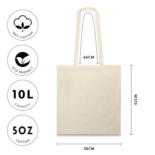 Cotton Canvas Tote Bags, Bulk Pack of 10 100% Natural Cotton Blank Shopping Bags for Printing, Crafting & Personalisation, Reusable Eco-Friendly Tote Bags with Long Handles (38 x 42cm, 110gsm) — view 6