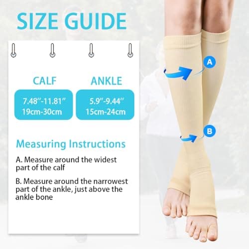 ACWOO Compression Socks for Women & Men, 2 Pairs Open Toe Graduated Stockings Support, Non-Slip Flight Socks Running Socks for Sports, Flying, Maternity Pregnancy, Nurses, Travel, Running — view 6