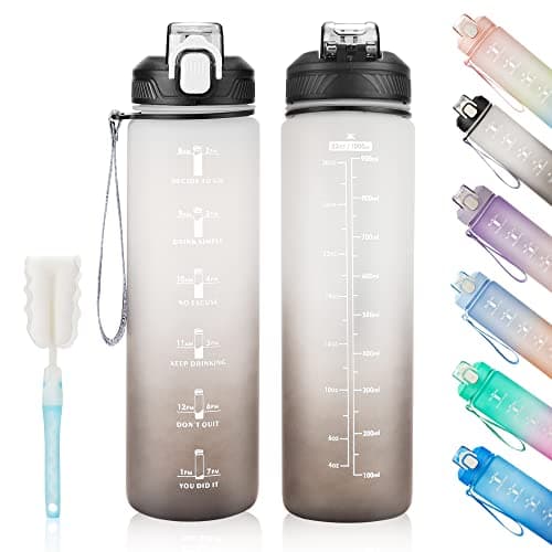 YC Kitchen Water Bottle with Time Marker - 1L Water Bottles with Straw, air up water bottle Leakproof & BPA Free Sports Water Bottle with Carry Strap for Fitness,Gym,and Outdoor Sports