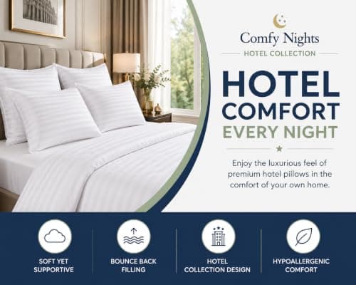 Comfy Nights Pillow 6 Pack Hotel Quality Stripe Bed Pillows Hypoallergenic & Anti Dust Mite Resistant Firm Support Side Sleeper Bounce Back Pillow (Pack of 6) — view 2