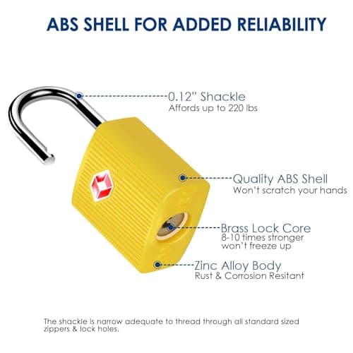 Brillirare 4 Pack TSA Approved Luggage Locks with Keys, Travel Padlock, Zinc Alloy Waterproof Keyed Lock, TSA Outdoor Metal Lock for Lockers, Bags, Backpack, Gym, Gate-Yellow — view 4