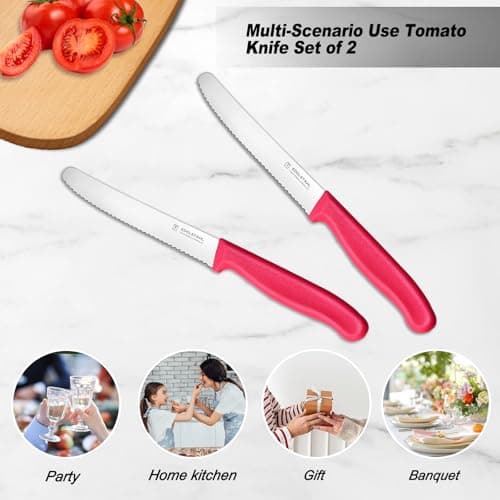 targzier Tomato Knife,Set of 2,Serrated Kitchen Knives&Fruit Knives,Pink — view 5