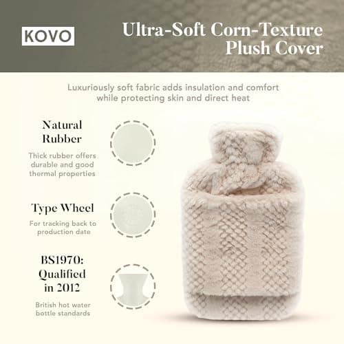 Hot Water Bottle with Hand Inserts & Luxury Cosy Faux Fur Cover, 2L Leakproof Large Hot Water Bag for Neck & Shoulder Pain Relief, Hand & Feet Warmer, Gift for Women,Men (Cream – Ivory) — view 3