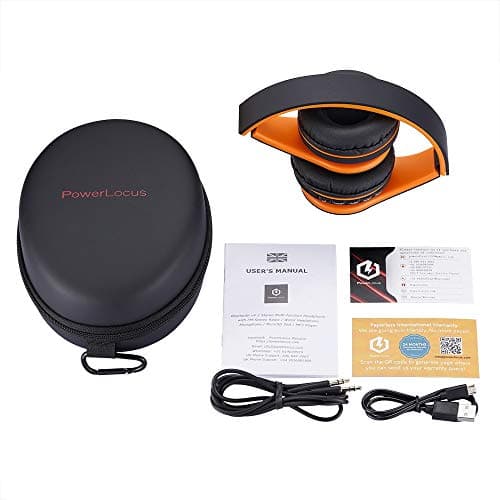 PowerLocus Wireless Bluetooth Over-Ear Stereo Foldable Headphones, Wired Headsets Noise Cancelling with Built-in Microphone for iPhone, Samsung, LG, iPad (Orange) — view 5