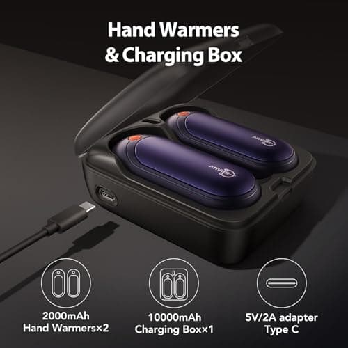 J-BRAUV Electric Hand Warmers Rechargeable 2 Pack, 2000mAh Reusable Hand Warmers with Charging Case 10000mAh, 5 Levels Heat Double Sided USB C Hand Warmer Up to 24H Heating, Golf Gifts for Men Women — view 5