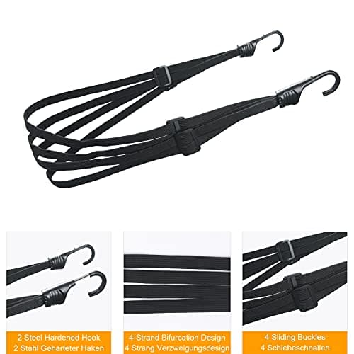URAQT Bicycle Hooks Rope, 2 Pack Rubber Bungee Cords, Motorcycle Bike Rack Cargo Lashing Strap, High Elasticity Tie Down Straps, Suitable for Bicycles, Motorcycles, Luggage Racks (2 Sizes) — view 3