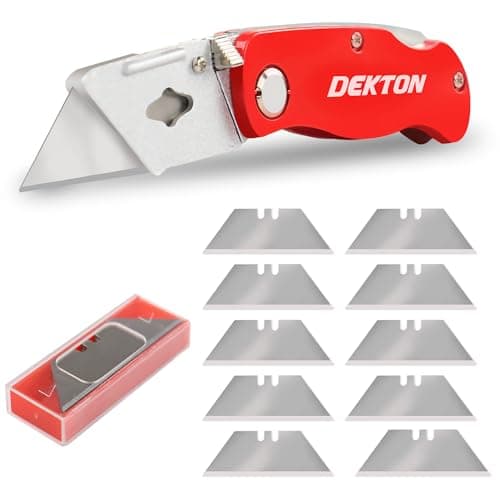 Dekton Folding Metal Tradesman Knife with Ergonomic Handle Rapid Blade Change Zinc Alloy Body Belt Clip and Folding Lock Includes Spare Blades for Vinyl Rubber Plastics and Carpet — view 3
