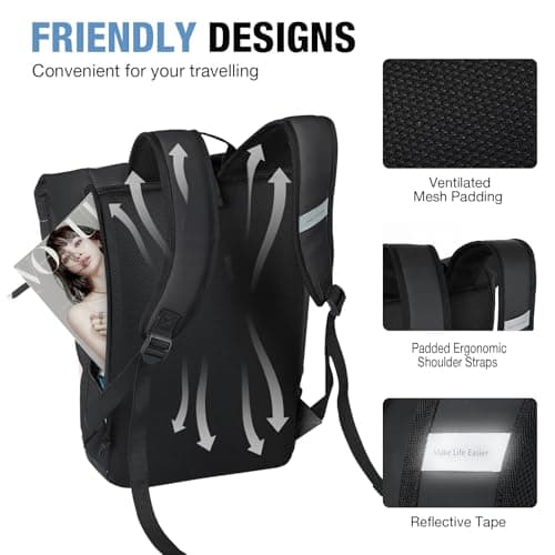 Lekeinchi Rolltop Backpack for Men and Women, Elegant Laptop Backpack, Waterproof with 17 Inch Laptop Compartment, Large Travel Backpack, Daypack, School Backpack for Travel, University (Black) — view 6