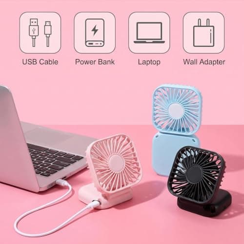 dididudi 3 Pack Mini Handheld Fan USB Rechargeable Mini Portable Fan with 3 Speeds Lightweight Pocket-Size Cooling Desk Fan for Travel Makeup Summer for Kids Family School Office Outdoor Camping — view 5