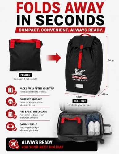 Xtremeauto Car Seat Travel Bag - Heavy Duty Water Resistant Child Car Seat Protector with Backpack Straps, Universal Airline Travel Cover for Baby, Toddler & Booster Seats, Red & Black — view 5