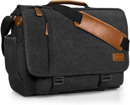 Estarer Messenger Bag 17.3 Inch Upgraded, Water-resistant Canvas Laptop Bag, Computer Shoulder Bag for College Travel Work, Dark Grey