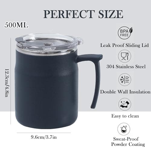 AmzDaKai Thermal Travel Mug, Insulated Coffee Mug, Travel Mug with Handle, Large-Capacity Portable Camping Mug– 500ml Double-Wall Vacuum Stainless Steel, Hot & Cold Beverage (Green) — view 2