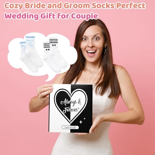 Zuimei 2 Pairs Bride and Groom Socks, Couple Socks Set with Gift Box — view 5