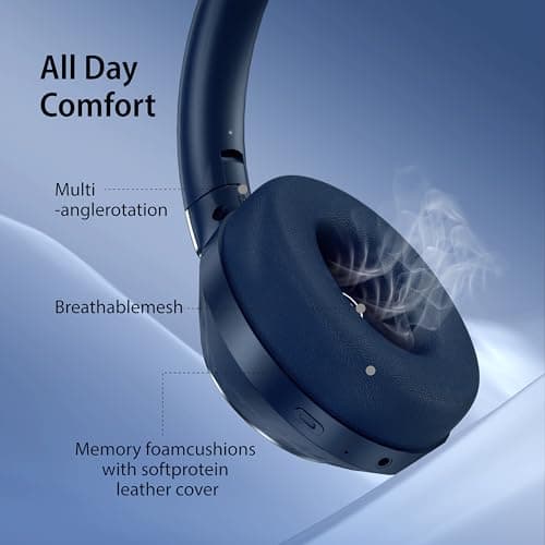 Bluetooth Headphones Over Ear with Deep Bass, Headphones with Mic (Blue) — view 5