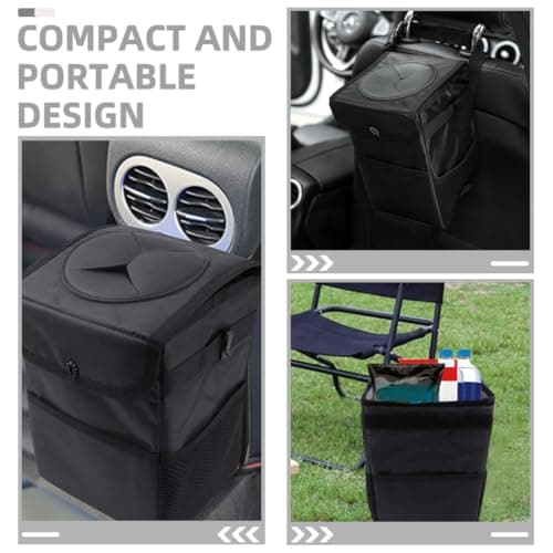 PACKOVE Car Trash Can Organizer Black Folding Oxford Cloth for Cars — view 3