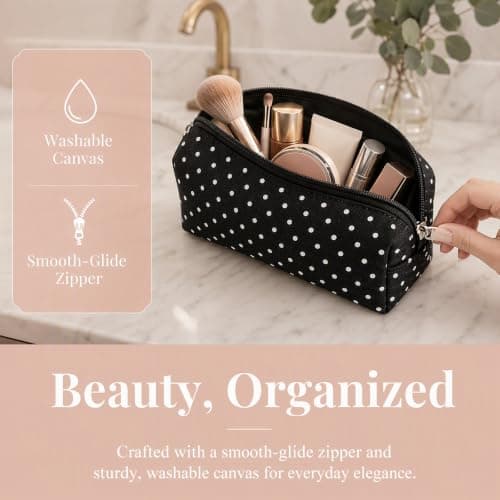 Polka Dot Multi Compartment Pencil Case, Canvas Stationery Storage Pouch — view 3