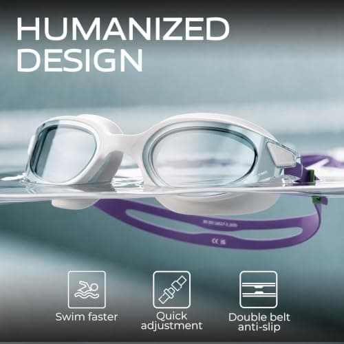 WATER TIME Adult Swimming Goggles with Wipe Anti-fog Leak-Proof, Purple — view 3
