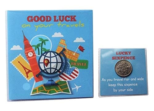 Good Luck on Your Travels Holiday Lucky Sixpence Charm Backpacking Student Gap Year Gift