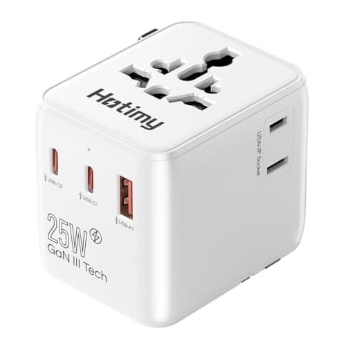 Universal Travel Adapter, PD 25W International Travel Adapter, 2PD USB-C and 1QC USB-A Ports, Dual 10A Fuses, All in One Worldwide Travel Plug for USA, UK, EU, AU 150+ Countries
