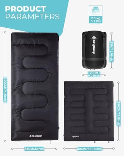 KingCamp Flannel Sleeping Bag for Adults, 3-4 Season Warm Black — view 6