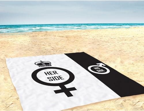 CKB LTD Giant Double His and Hers Beach Towel Microfibre Novelty Funny Holiday Towels for Beach, Garden, Day Bed, Festival, Soft, Super-Absorbent, 152cm x 152cm Black and White — view 3