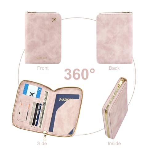 ILIYAH RFID Anti-Theft Passport Wallet Holder - Waterproof PU Leather Family Travel Document Organizer with Safe Zipper (Pink) — view 3