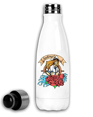 Sailor Girl Ship Wheel Rose Art Thermal Travel Flask 350ml