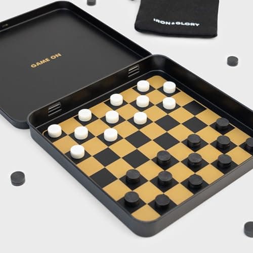 Iron & Glory Magnetic Travel Checkers Set in Durable Tin Case | Compact & Portable Board Game with Secure Magnetic Pieces | Perfect for On-the-Go Fun & Strategy | Includes Fabric Carry Pouch — view 5