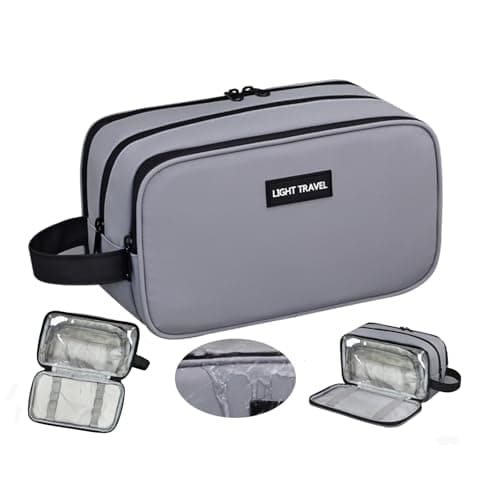 Travel Toiletry Bag for Men, Medium PU Water-Resistant Wash Bag,Grey