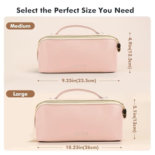 Prite Travel Makeup Bag Flat Lay Cosmetic Case with Brush Pocket, Pink, L — view 2