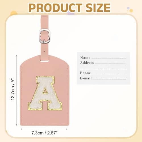 sourcing map Initial Luggage Tag, PU Leather Embroidered Letter (Pink A) — view 2