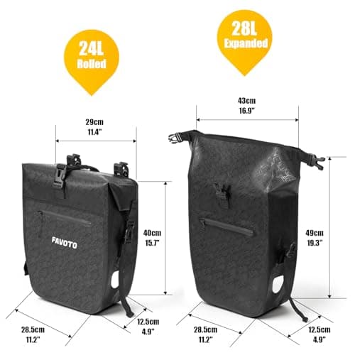 Favoto Bike Panniers Bag Waterproof - 48L Large Capacity Bicycle Rear Rack Bags with Quick Release Buckles Laptop Sleeve, 500D PVC Heavy Duty Cycle Cargo Bag for E-bike, Commuting Grocery - 2PCS Black — view 6