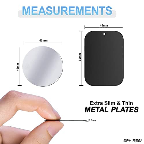 sphires 4 Pack Metal Plate for Magnetic Phone Car Mount 2 X Round and 2 X Rectangular Metal Plate for Car Magnetic Phone Holder — view 3