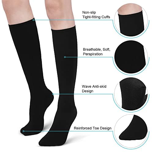 ACWOO Compression Socks for Women & Men, 1 Pairs Black Breathable Thin Compression Stockings, Flight Socks Running Socks for Calf & Ankle Support, Sports, Fly, Maternity Pregnancy, Nurses, Travel — view 2