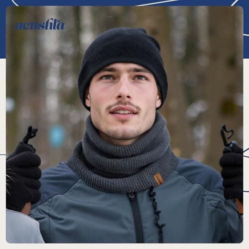 ACUSHLA 100% Merino Wool Neck Gaiter, Lined Winter Neck Warmer, Dark Grey — view 6