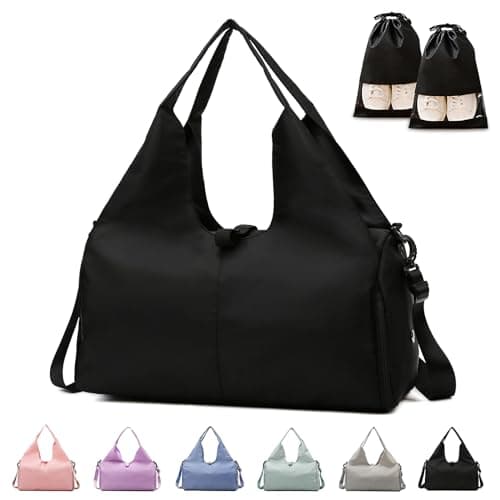 GLGHMH Gym Bag Womens, Yoga Mat Bag Sport Travel Bag with 2pcs Shoes Compartment, Waterproof Sports Gym Bag for Sport Travel Hiking (Black)